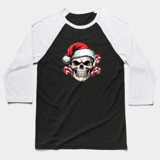 Skull, Santa Hat and Candy Canes Baseball T-Shirt